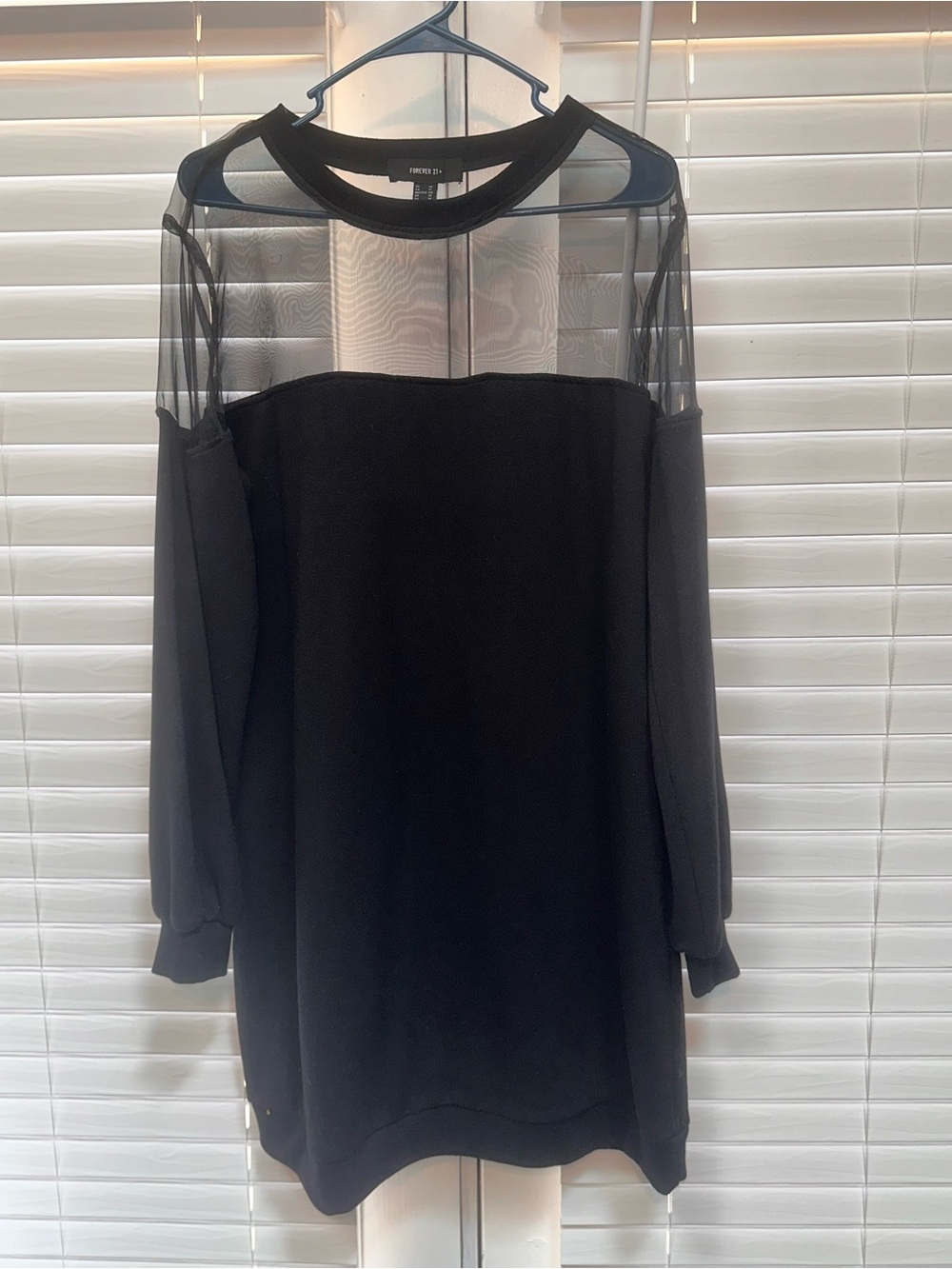 Forever 21 Black Long Sleeve Sweatshirt Dress with Sheer Yoke and Sleeves